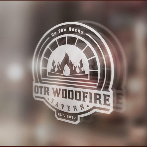 Flaming logo with the title 'Logo for a wood fired pizza restaurant/tavern.'