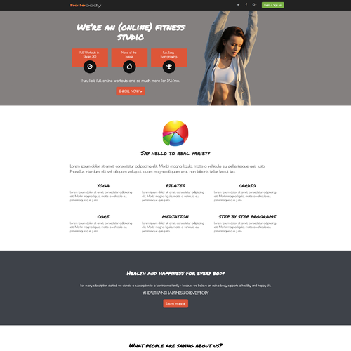 Single page website with the title 'Single page layout - Designed for HelloBody'
