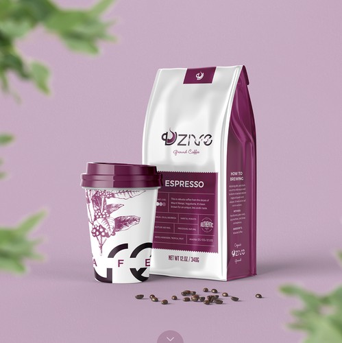 Coffee packaging with the title 'Dzive Coffee Shop Packaging Concept'