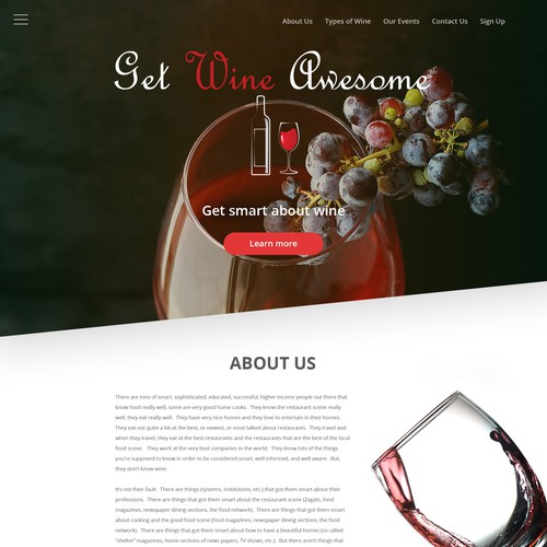 Event website with the title 'Get Wine Awesome'
