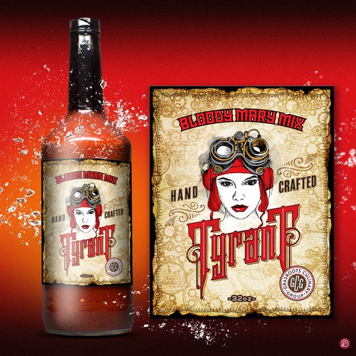Hand-drawn label with the title 'Bloody Mary mix label design'