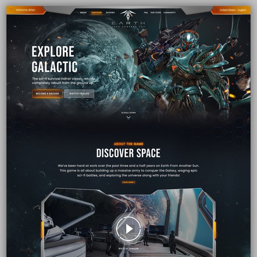 Game website with the title 'Design website for a high-quality realistic Sci-Fi FPS game for PC/Consoles'