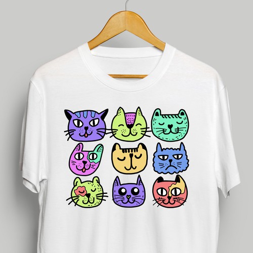 Doodle design with the title 'Cute and colorful cats illustration'