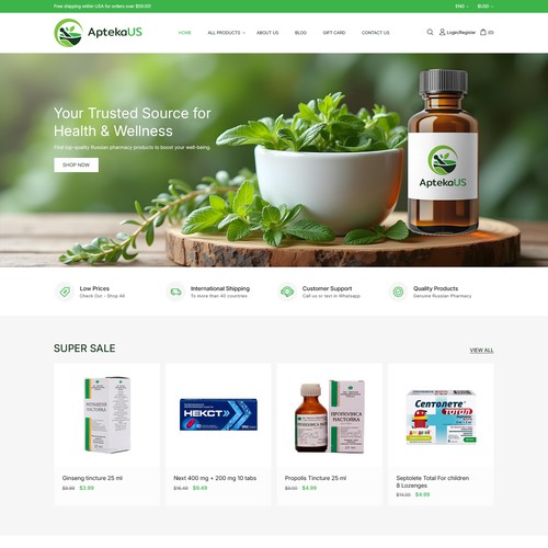 Health website with the title 'Online Supplement Shopify Store'