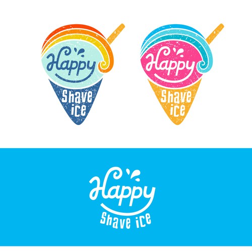 Funky logo with the title 'Fun + happy logo for a shave ice brand'