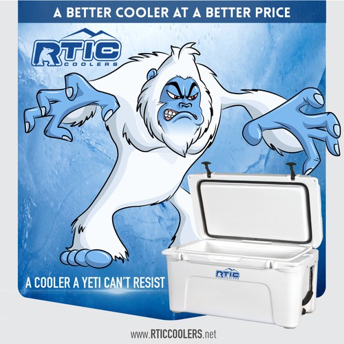 Cartoon character illustration with the title 'Yeti Illustration Needed for Website Homepage - Similar to www.CheapCheapMovingBoxes.com'