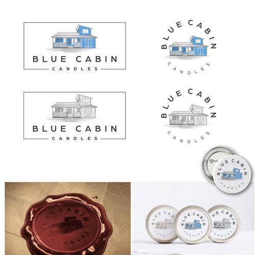 Cabin logo with the title 'Blue Cabin Candles'