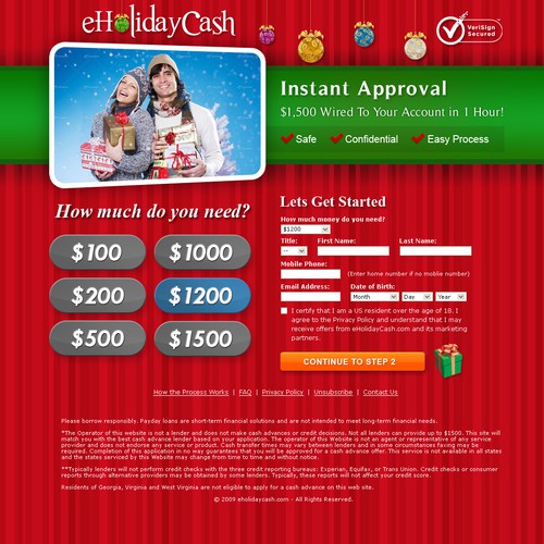 Holiday website with the title 'eHoliday Cash Website'