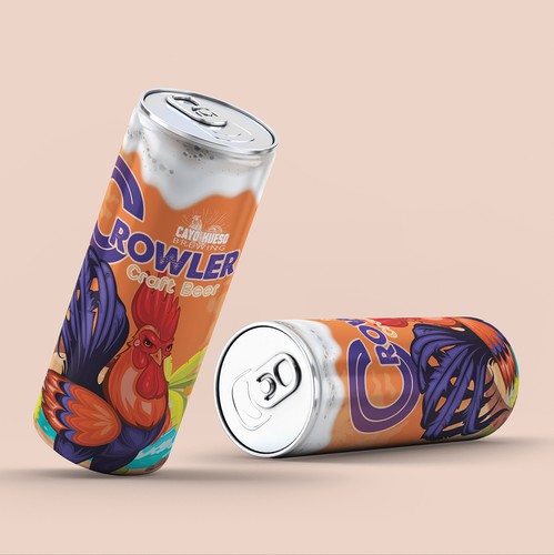 Beer packaging with the title 'Bright and Tropical Island Brewery Crowler label'