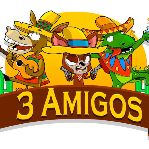 Cartoon character illustration with the title 'New illustration wanted for 3 Amigos / Manana... Free Margaritas !'