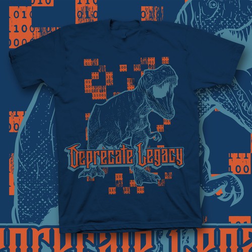 T-rex design with the title 'Tshirt Design for "DEPRECATE LEGACY"'