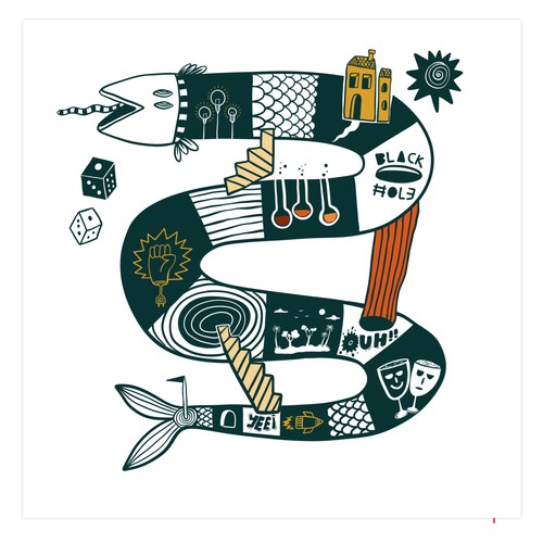 Retail illustration with the title 'Title of the Artwork: "Labyrinth of Fate: The Serpent of Life’s Game"'