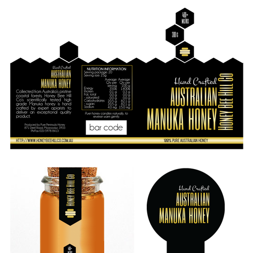 Food packaging label with the title 'Manuka honey label'
