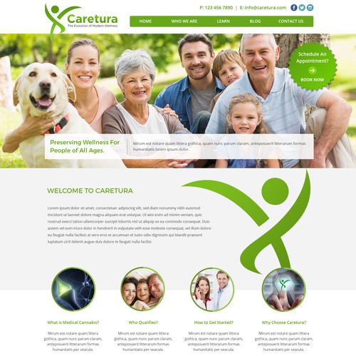 Healthcare design with the title 'Web Design for Caretura - Medical Cannabis Pharmaceutical Company'