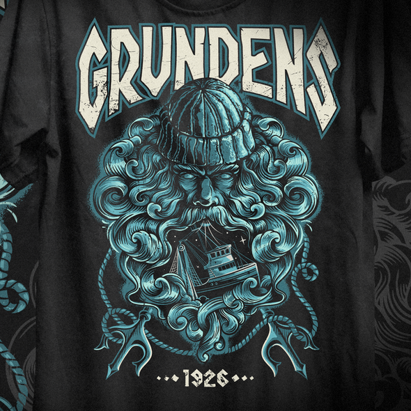 T-shirt with the title 'Hand drawn design for fishing-apparel company'