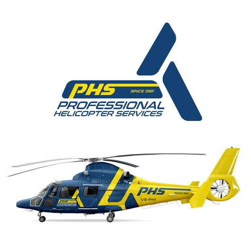 Yellow brand with the title 'Logo redesign for Helicopter company'
