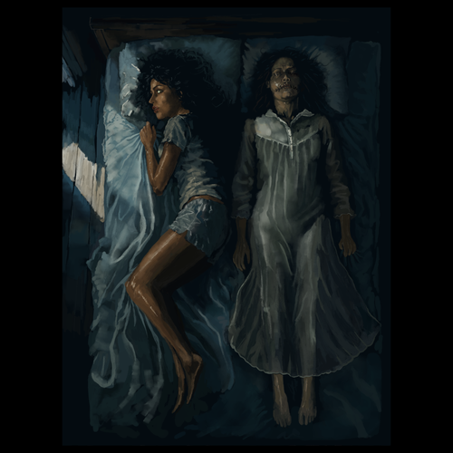 Artwork with the title 'Horror scene'