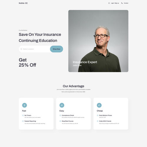 Insurance website with the title 'Online Course web design'