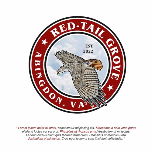 Hawk design with the title 'Red-Tail Grove'