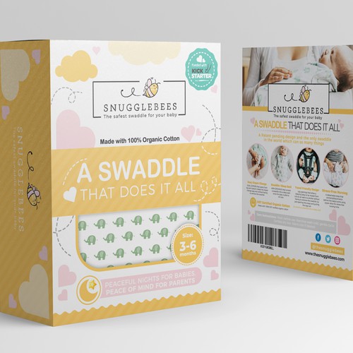 Childcare design with the title 'Swaddle Packaging Design'