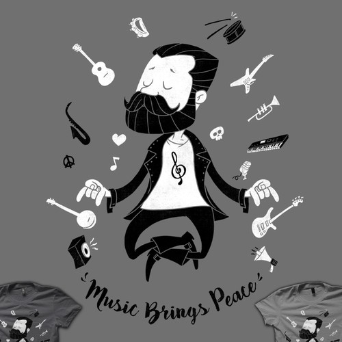 Guitar design with the title 'Music Brings Peace'