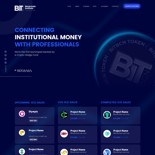 Bitcoin website with the title 'BitBcn Launchpad - Homepage Design for a Launchpad intended for Crypto Projects '