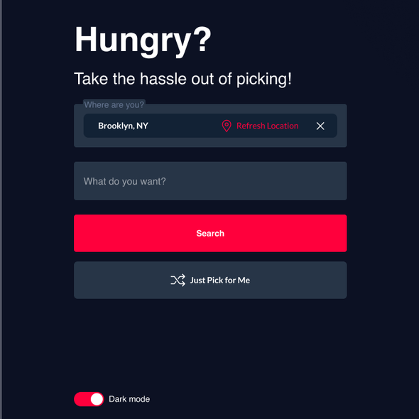 Website with the title 'Web App design to help users decide where to eat.'