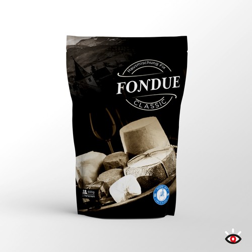 Rustic label with the title 'Rustic packaging for fondue'