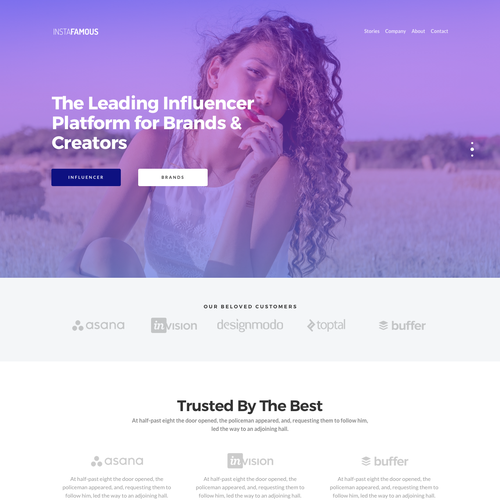 Bright website with the title 'Landing page for Influencer Platform'
