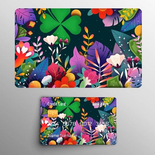 Credit card design with the title 'Colorful flower design for credit cards'