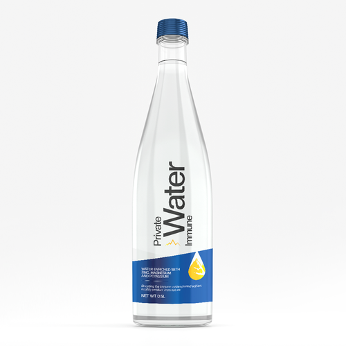 Water bottle design with the title 'Design Water Bottle Packaging'