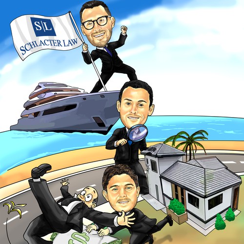 Caricature artwork with the title 'Caricature of Attorney of Law Firm'
