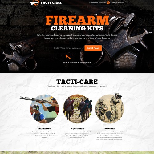 Subscription box design with the title 'Firearm Cleaning Kits!'