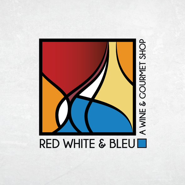 Red wine logo with the title 'Red White & Bleu - Wine shop'