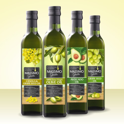 Oil label with the title 'Modern package design concept for Massimo Gusto oil family'