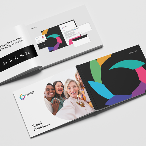 Organization design with the title 'Logo and brand guidelines for GatHer'