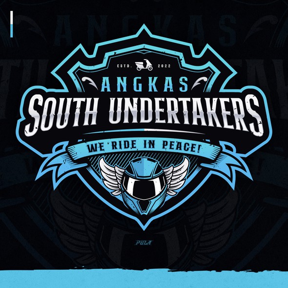 Motorcycle club design with the title 'A logo for a group of motorcycle riders "Angkas South Undertakers".'