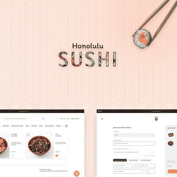 Delivery website with the title 'Webdesign Sushi Restaurants'