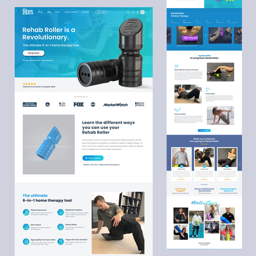 Product page design with the title 'rehabroller.com'