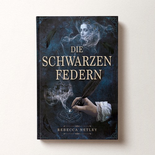 Gothic book cover with the title 'Die Schwarzen Federn — Gothic Book Cover Design'