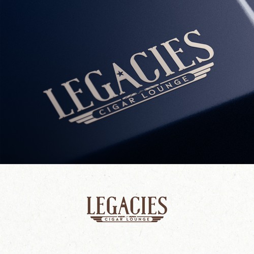 Lounge design with the title 'Legacies Cigar Lounge'