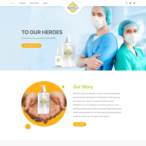 Medical website with the title 'Hand sanitizer home page'