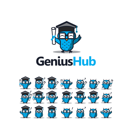 Hub design with the title 'Owl character logo for GeniusHub'
