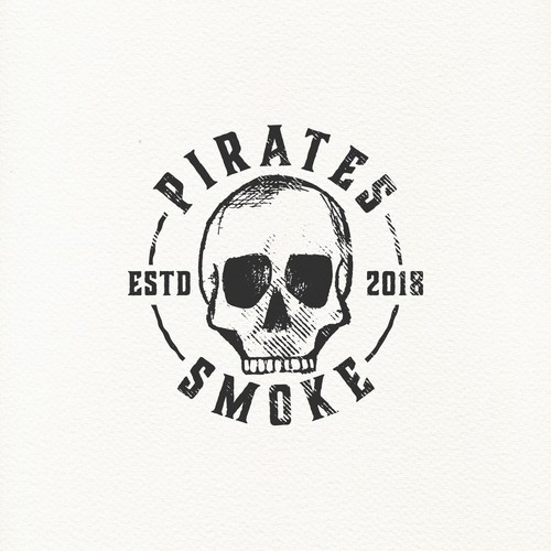 Stamp design with the title 'Pirate skull logo for smoke shop.'