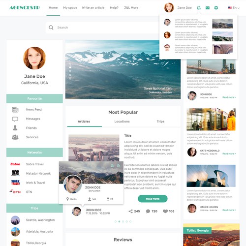 Travel website with the title 'Social Network for Travelers'