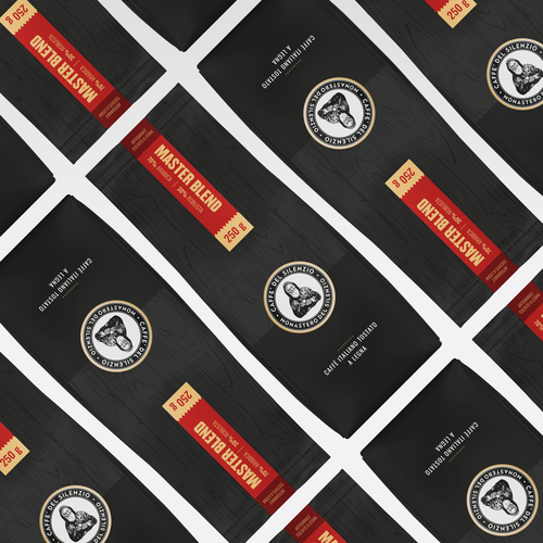 Rustic packaging with the title 'Minimalist and rough packaging for a monastery coffee'