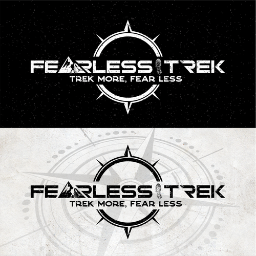 Hiking design with the title 'Rustic Logo Fearless Trek'