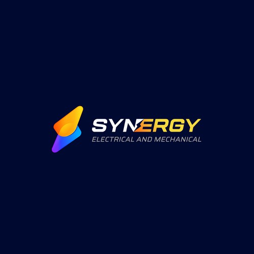 Lightning bolt logo with the title 'Modern gradient logo design for synergy'