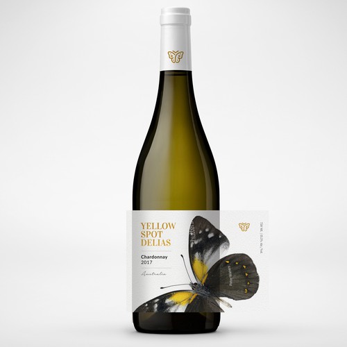 White wine label with the title 'Yellow Spotted Delias - Chardonnay Wine Label'
