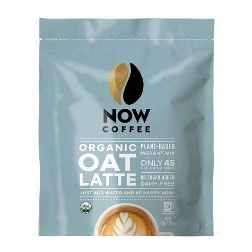 Powder design with the title 'Organic Oat Latte Pouch'